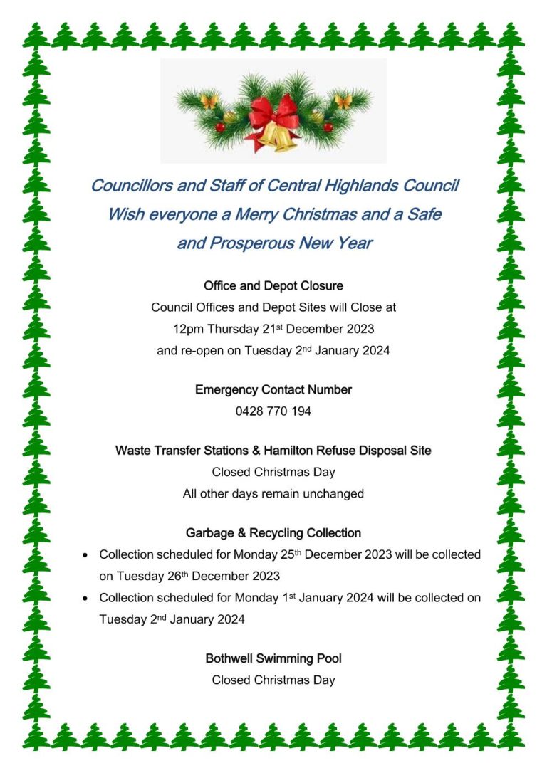 Christmas Arrangements 20232024 Central Highlands Council